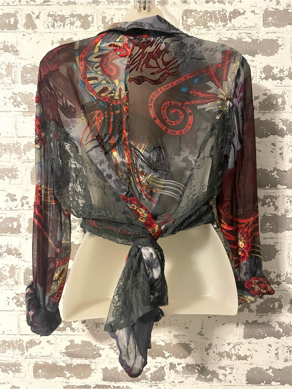 MK Solo Stella Silk Blend Sheer Ruffle Boho Blouse Size L Y2K Romantic Top - Picture 4 of 10